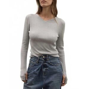 NEW BAYSE jayde knit top in light gray marble